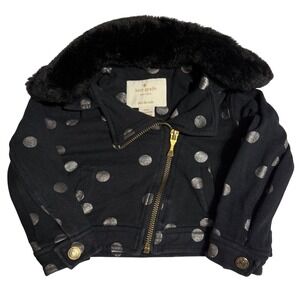 Kate Spade New York Girls Black Polka Dot Jacket Faux Fur Collar 18M